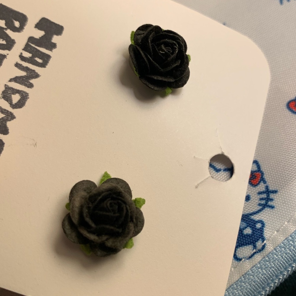 Black handmade rose earrings